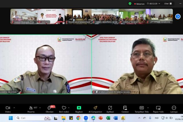 Pejabat Struktural, Fungsional, dan Staf Bappelitbangda Prov. Sulsel Hadiri Apel Pagi Bersama Pj Gubernur Sulsel