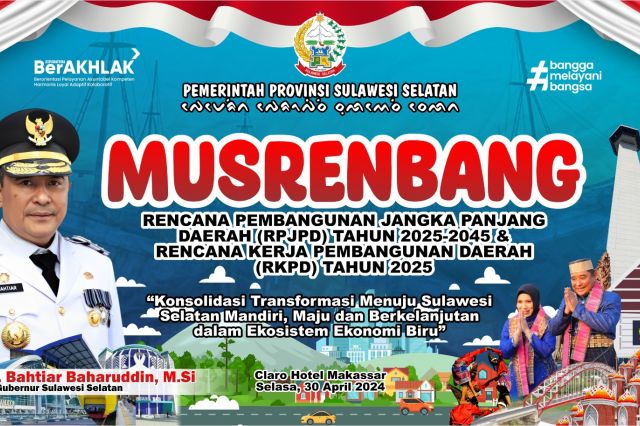 Bappelitbangda Prov. Sulsel Akan Menggelar Musrenbang RPJPD Tahun 2025-2045 dan RKPD Tahun 2025