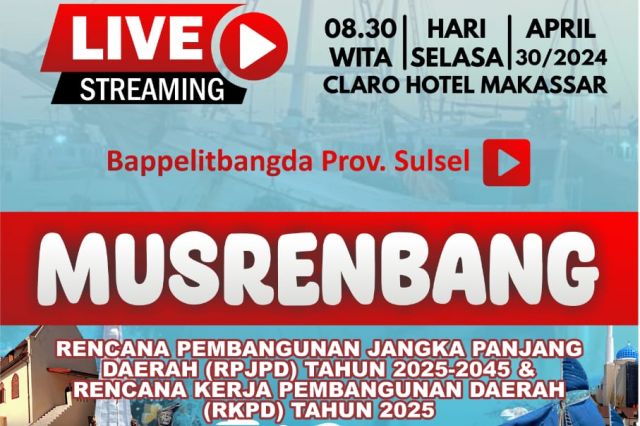 Bappelitbangda Prov. Sulsel akan menggelar Musrenbang Provinsi