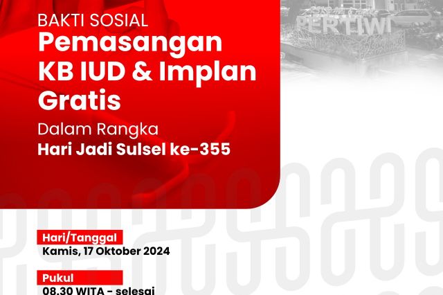 HUT Sulsel, RS Pertiwi Adakan Pemasangan KB IUD dan Implan Secara Gratis