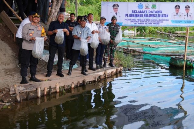 Di Pinrang, Pj Gubernur Sulsel Kunjungi Bangsal Pasca Panen, Tebar Benih Ikan dan Inseminasi Buatan