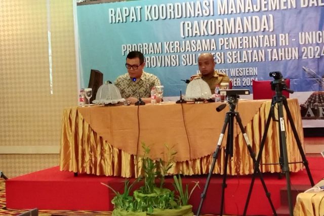 Kepala Bidang PPM Menyampaikan Sambutan Dalam Rapat Koordinasi Manajemen Daerah Program Kerjasama RI-UNICEF di Provinsi Sulawesi Selatan