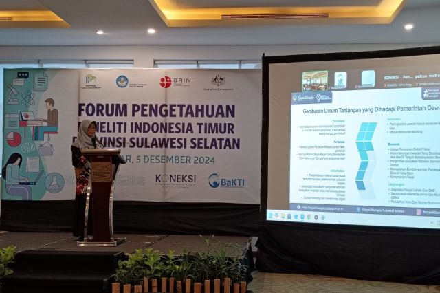 Kabid Litbang Bappelitbangda Prov. Sulsel Narasumber Forum Pengetahuan Peneliti Indonesia Timur Prov. Sulsel