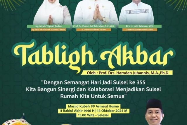 Rangkaian HUT Sulsel ke-355, Pemprov Gelar Tabligh Akbar di Masjid Kubah 99 Asmaul Husna