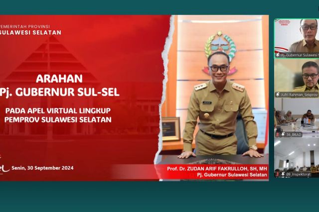 Pimpinan dan Staf Bappelitbangda Prov. Sulsel Mengikuti Apel Virtual melalui Zoom Meeting bersama ASN Lingkup Pemprov Sulsel