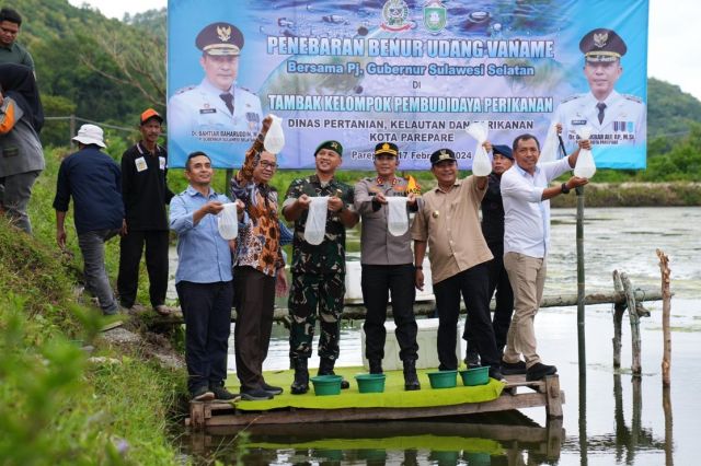 Tiba di Parepare, Pj Gubernur Sulsel Tebar Benih Udang Vaname dan Tanam Pisang Cavendish